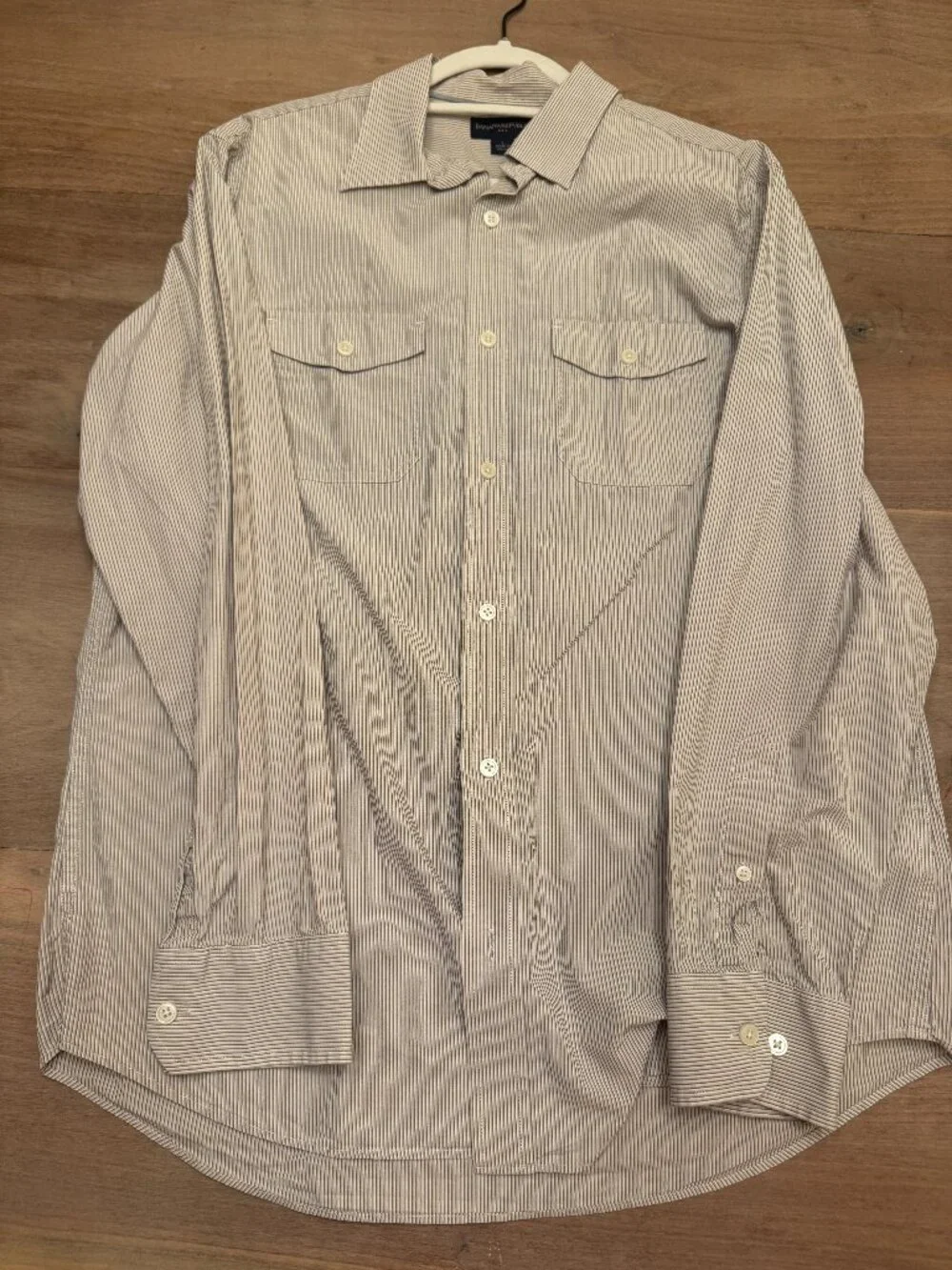 Banana Republic Men's Tan Pinstripe Long-Sleeve Button-Down Shirt L